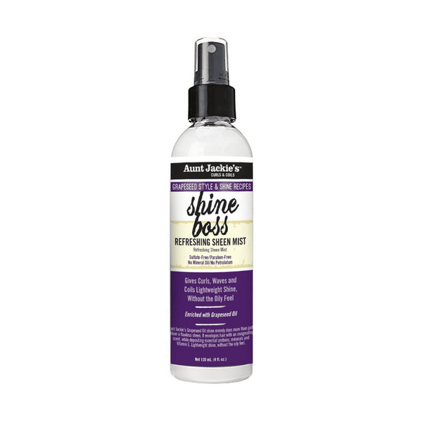 Aunt Jackie's Grapeseed Style & Shine Shine Boss Refreshing Sheen Mist 4 OZ | Black Hairspray