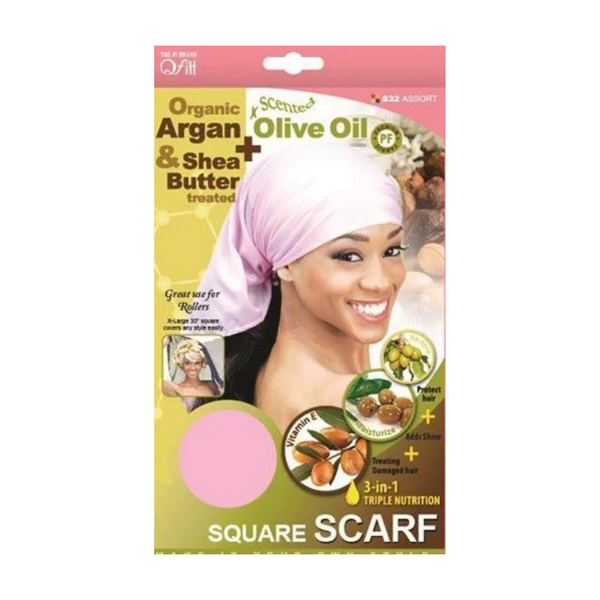 M&M Headgear Qfitt Satin Square Scarf w/ Argan, Olive Oil & Shea Butter,  Assorted #832