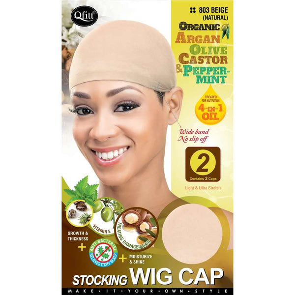 M&M Headgear Qfitt Wig Cap w/ Shea Butter & Olive Oil, Natural #803
