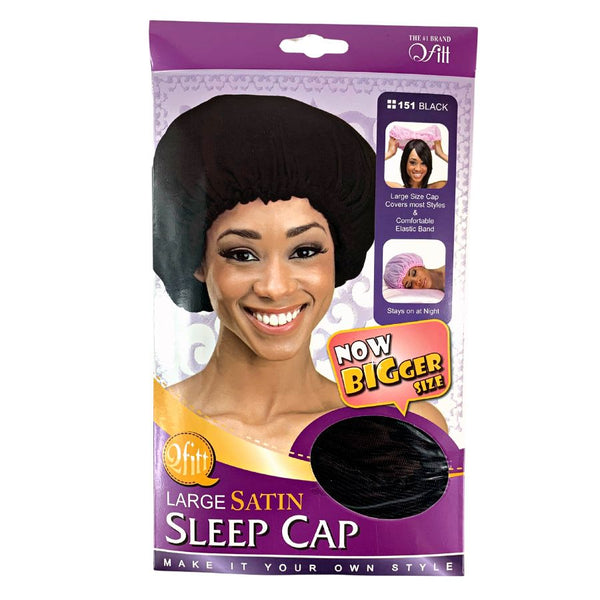 M&M Headgear Qfitt Large Satin Sleep Cap Black #151