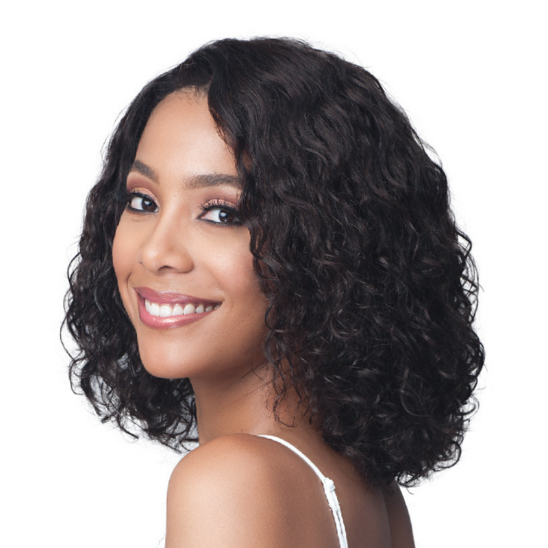 Bobbi Boss 100% Unprocessed Human Hair Lace Front Wig - MHLF-422 Water Curl 12" | Black Hairspray