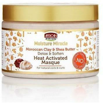 African Pride Moisture Miracle Moroccan Clay & Shea Butter Detox & Soften Heat Activated Masque 12 OZ | Black Hairspray