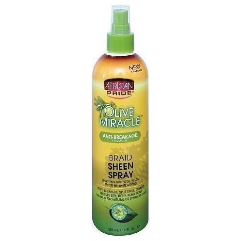 African Pride Olive Miracle Braid Sheen Spray 12 OZ | Black Hairspray