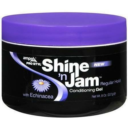 Ampro Shine 'n Jam Conditioning Gel Regular Hold 8 OZ | Black Hairspray