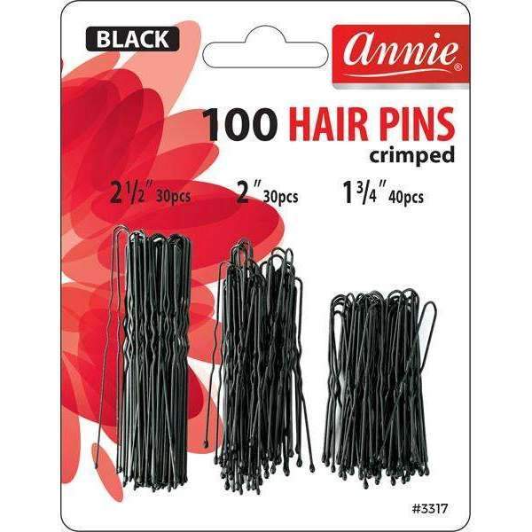 Annie 100 Assorted Crimped Hair Pins - Black