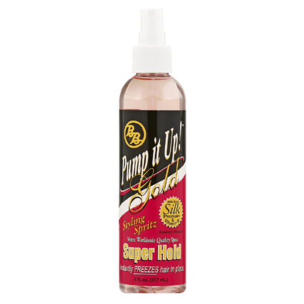 B & B Pump It Up! Gold Styling Spritz 8 OZ | Black Hairspray