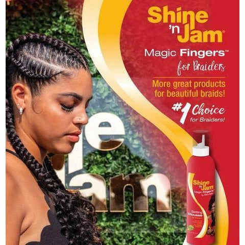 Ampro Shine n' Jam Magic Fingers Setting Mousse For Braiders 12 OZ | Black Hairspray