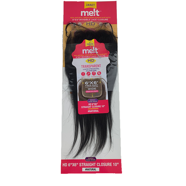 Janet Collection Melt HD 100% Virgin Remy Human Hair 6" X 6" Invisible Lace Closure - Straight
